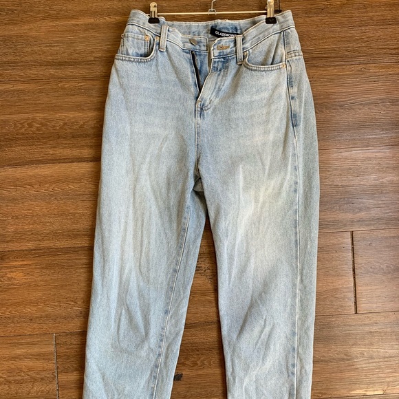 Vintage high waist bleach denim frayed hem jeans - Picture 1 of 8